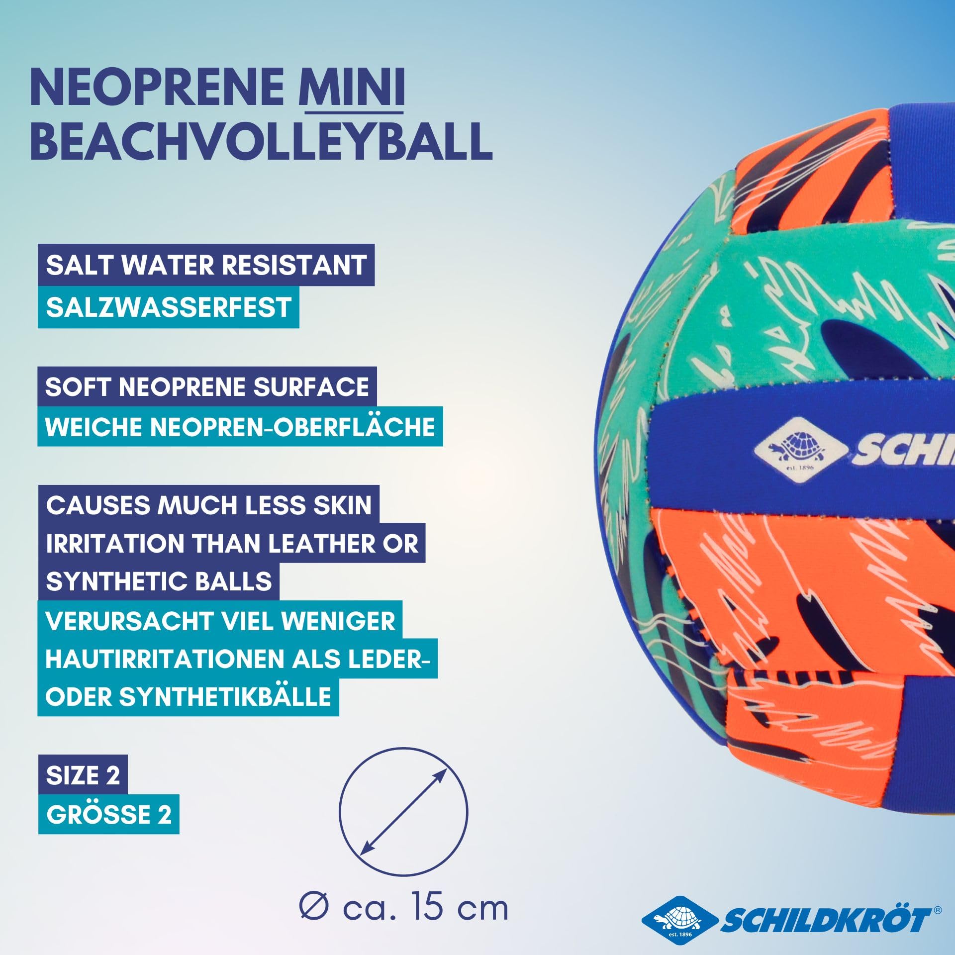Schildkröt Mini Palla da Beach Volley in Neoprene, Taglia 2, Ø 15 cm, Superficie Antiscivolo, Resistente all'Aqua Salata, Ideale per Bambini Piccoli