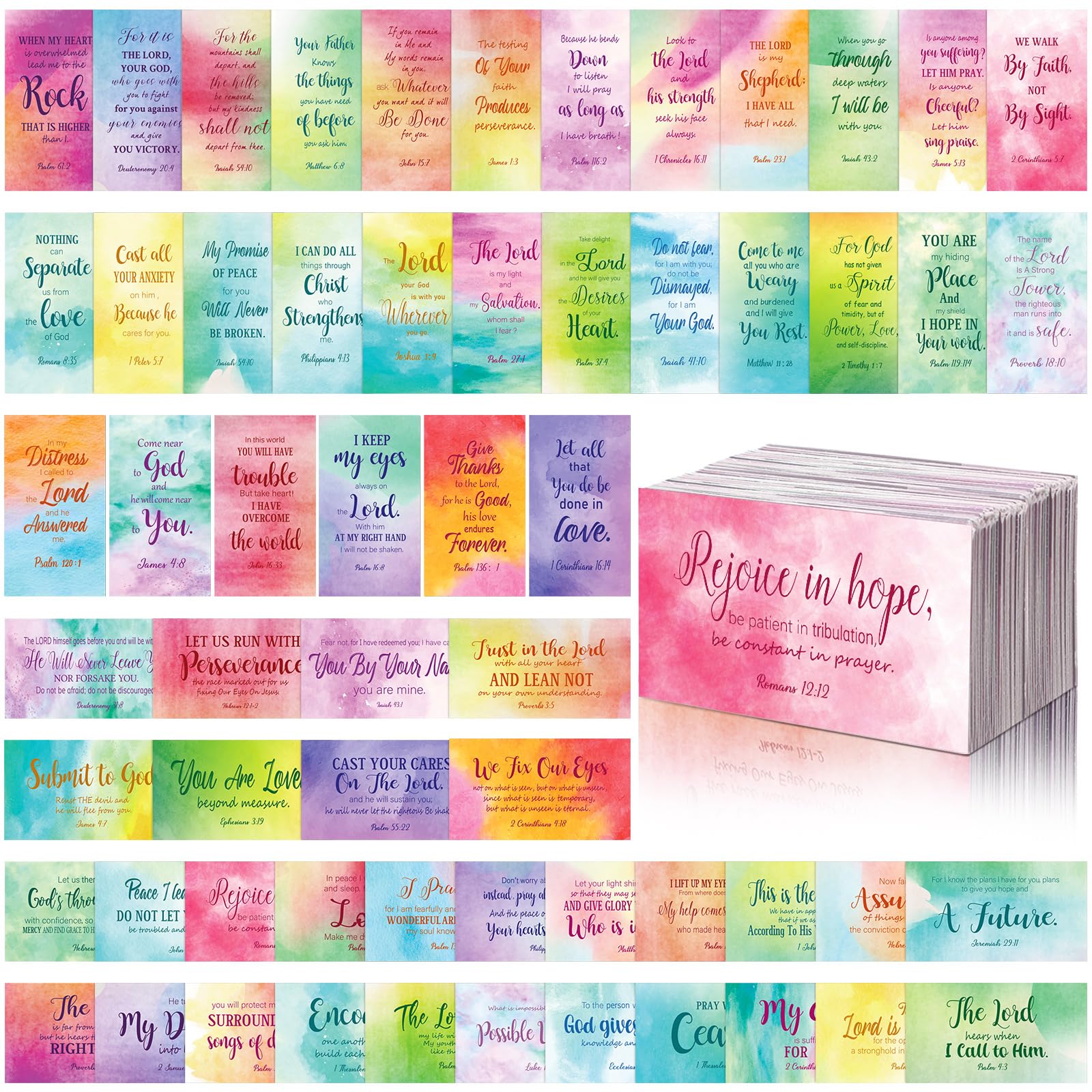 Estune 480 Pcs Bible Verse Cards - Full Scripture, Encouraging & Motivational for Women, Men & Christmas Gifts (Watercolor Style)