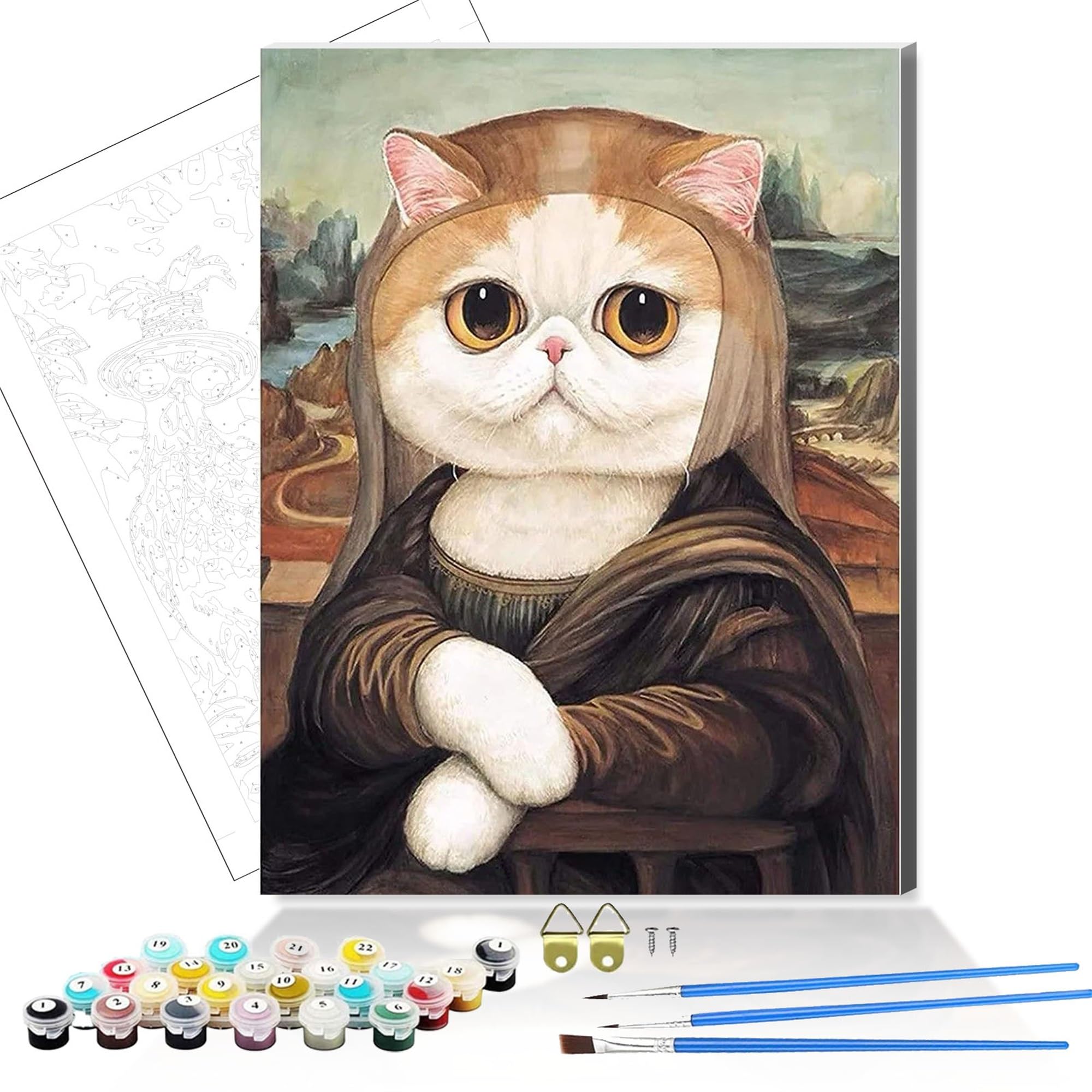 Zhosoho Cat Wooden Framed Paint By Number For Adult,Diy Painting Kits For Adults,Color By Numbers,Small Paint By Number Canvas Crafts Watercolor For Beginners Hoom Decor (Cat)