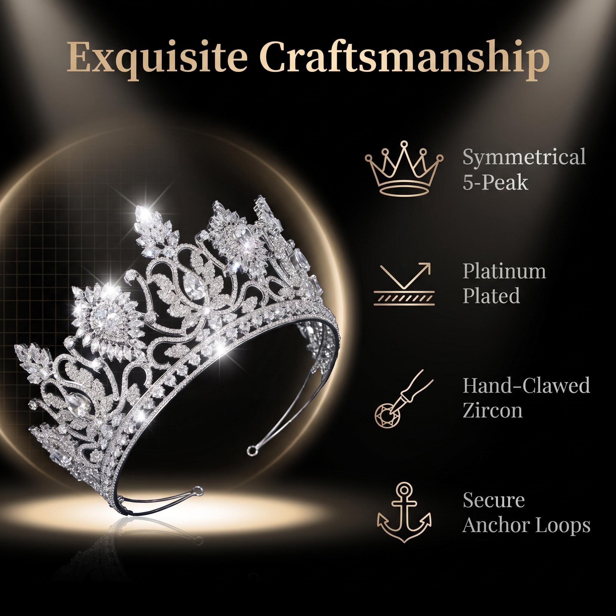 QXMYOO Tiaras y coronas grandes de lujo para boda, corona de concurso de concurso de concurso, tiara alta para novia, plata, oro, flor de sol, circonita cúbica, cumpleaños, graduación, fiesta, tocado