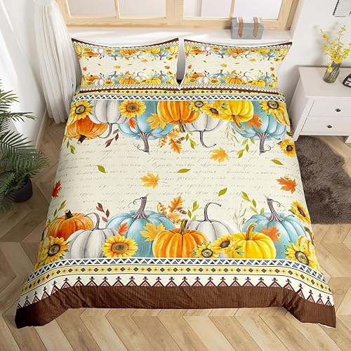 Erosebridal Juego de ropa de cama de calabaza, tamaño King, regalos para el día de Acción de Gracias, funda de edredón de cosecha de otoño, funda de