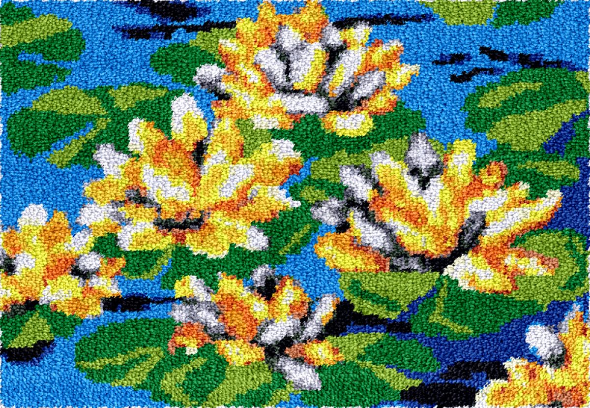 Diy Kit Gancio Di Chiusura Kit Fai Da Te Con Loto Giallo Scenario Dello Stagno Kit Uncinetto Fai Da Te Kit Da Ricamo Kit Uncinetto Per Principianti Artigianato Di Cucito Per La Decorazione 35x46in