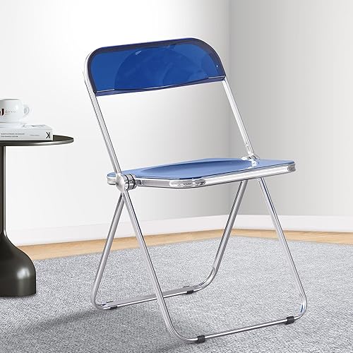 Dolonm Silla plegable de acrílico transparente con marco de acero cromado, silla de acrílico para múltiples aplicaciones, silla transparente moderna