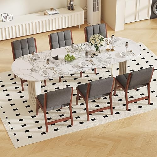 Miniatura 8 de Furniliving Juego de 2 sillas de comedor de madera de roble, silla de cocina moderna de mediados de siglo con tapicería de lino, sillas de comedor