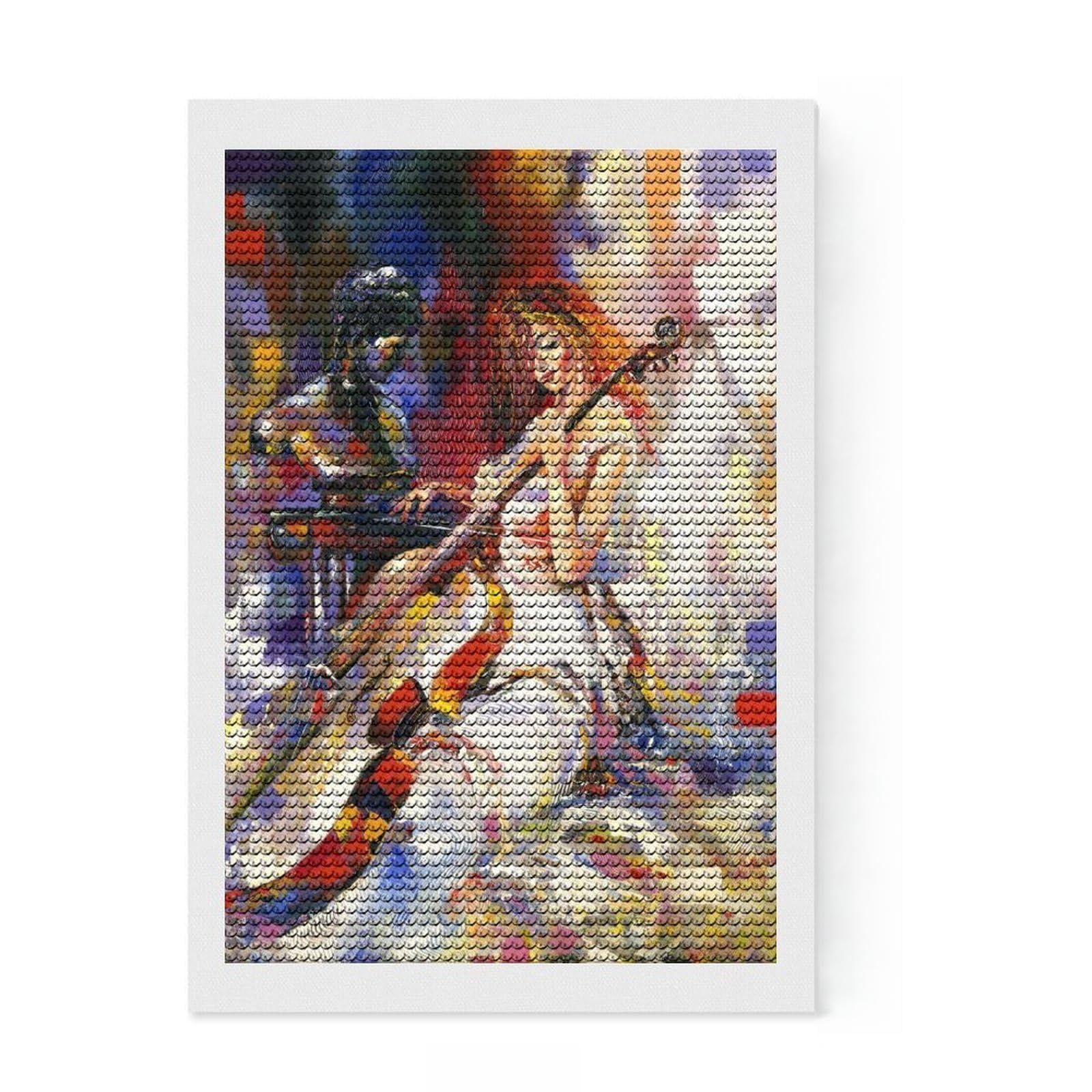 Junmoney A Guitar Oil Painting Diamond Painting Set 8"x12", for Craft Lovers, Complete Accessories, Birthday Gift, Bedroom Decor, with Tool Kit