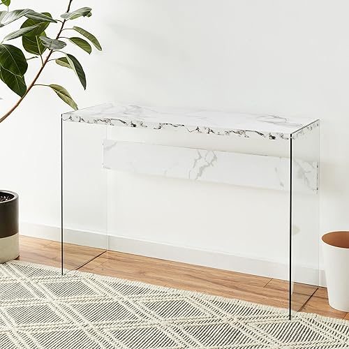 Miniatura 31 de Mesa auxiliar Soho, de Convenience Concepts, Madera, Blanco Weathered Blanco Weathered,Negro/Vidrio,Mármol blanco