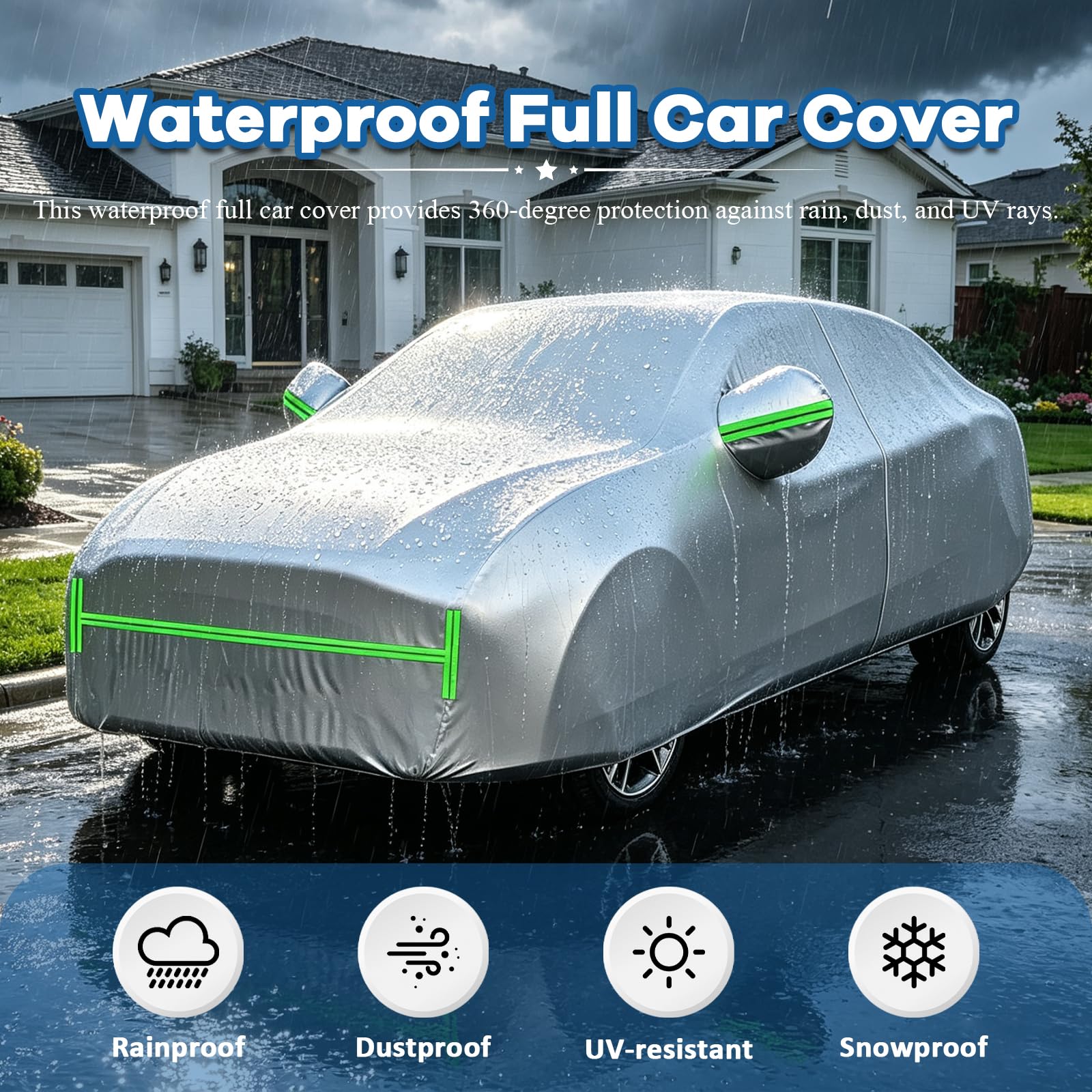 Funda Coche para Opel Zafira B 2005-2014,Funda Impermeable Antisolar, Bandas Reflectantes, Cuerdas Antiviento, Plata-B 662Vd