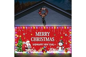 Ganeen 7x16 ft Christmas Garage Door Covers with LED Lights
