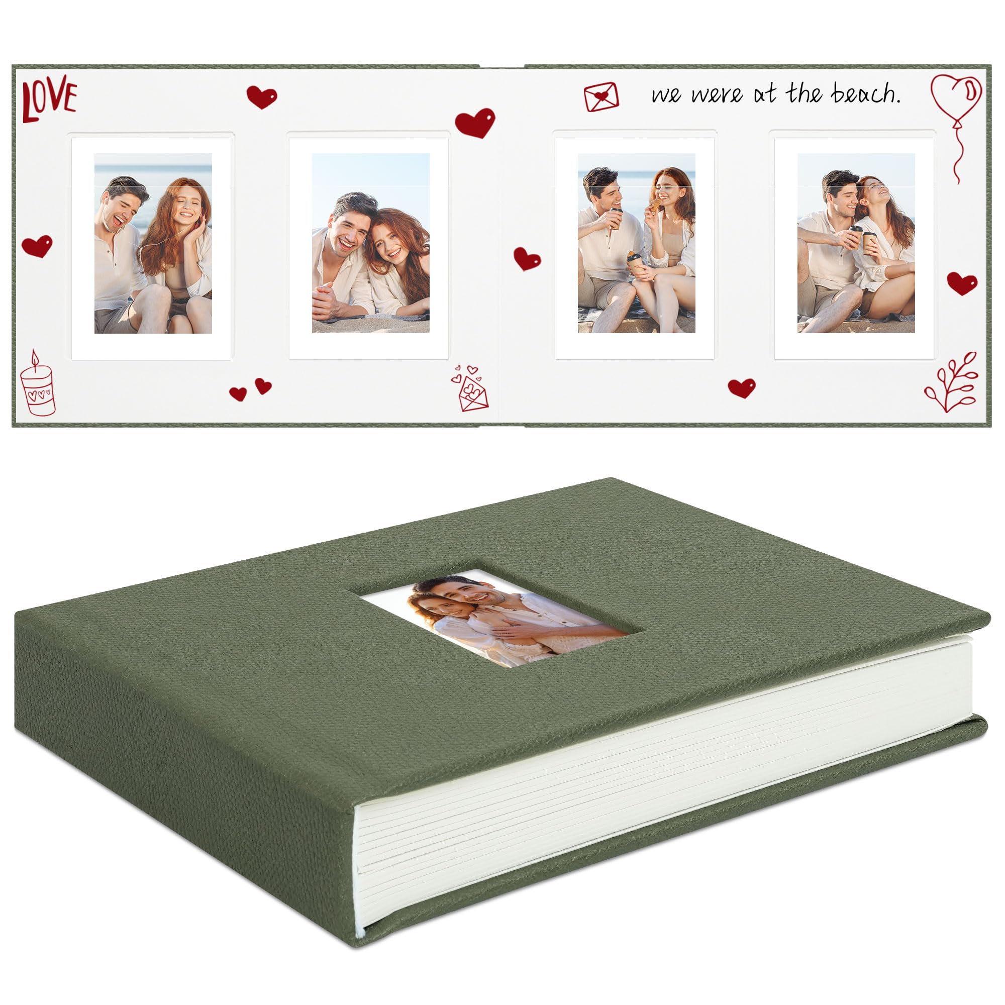 Vienrose Polaroid - Album fotografico con copertina in pelle PU, 64 tasche, con spazio per scrivere per foto da 2 x 3, adatto per fotocamere istantanee Fujifilm Instax Mini, colore: verde