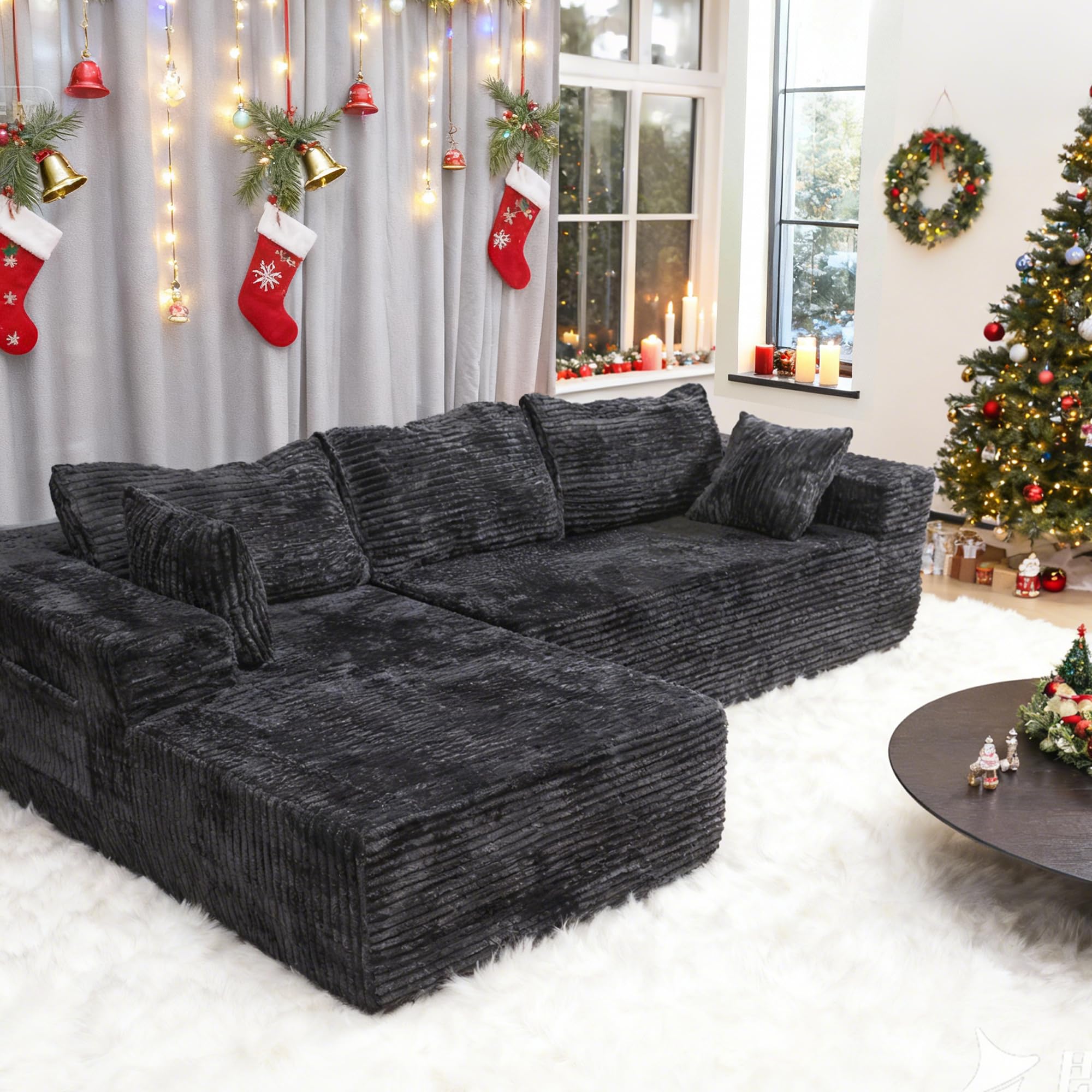 110-inch Corduroy L-Shaped sectional Sofa Chaise, Memory Foam Sofa Without Assembly, with Storage Function, Cloud Modular Sofa, Suitable for Living