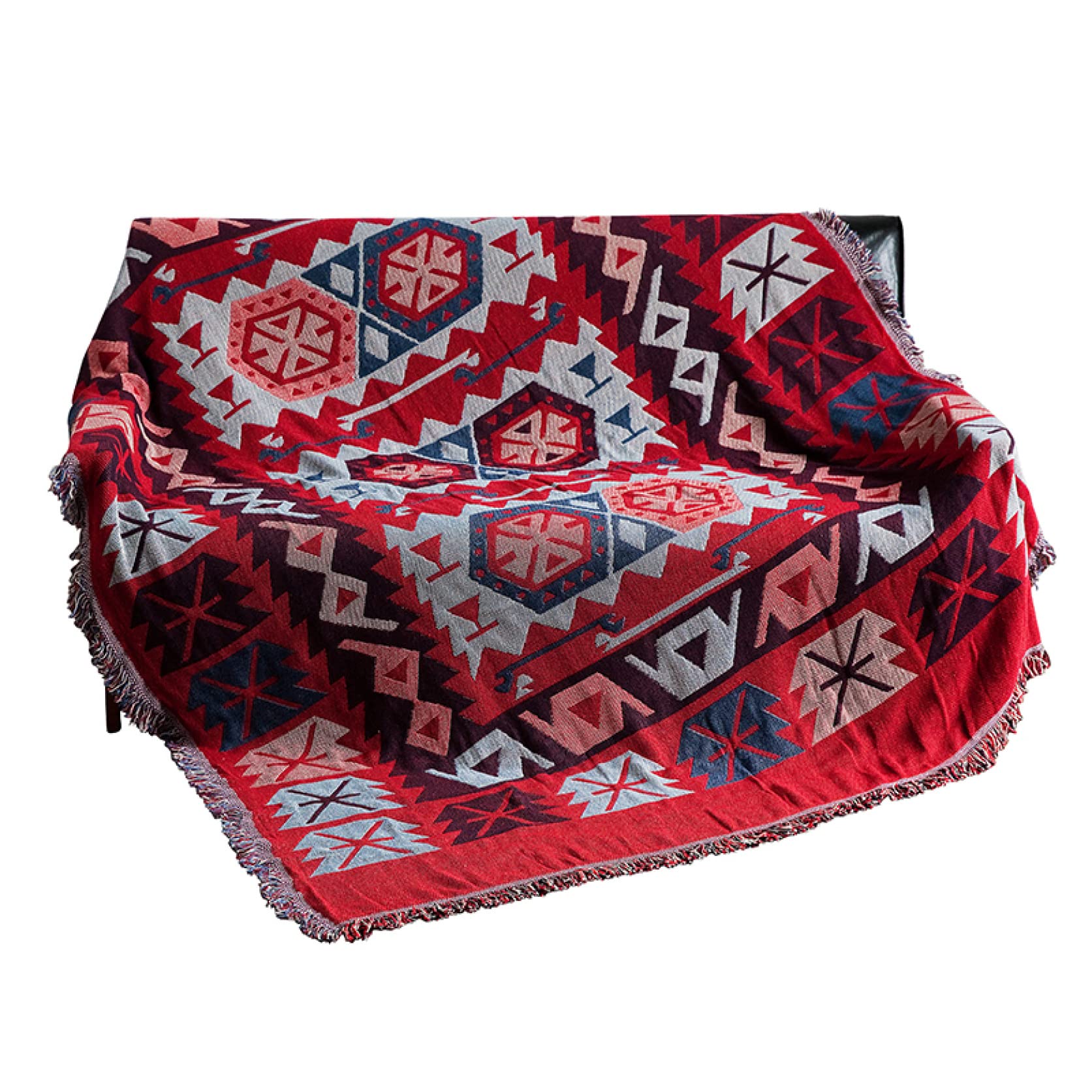 Amazon｜ソファーカバー レッド マルチカバー 民族風 長方形 90*90cm