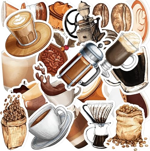 Miniatura 2 de GOLEEX Paquete de 20 calcomanías de vinilo impermeables para taza de café, para amantes de la cafetería, para niños, adultos, niños, niñas, casco