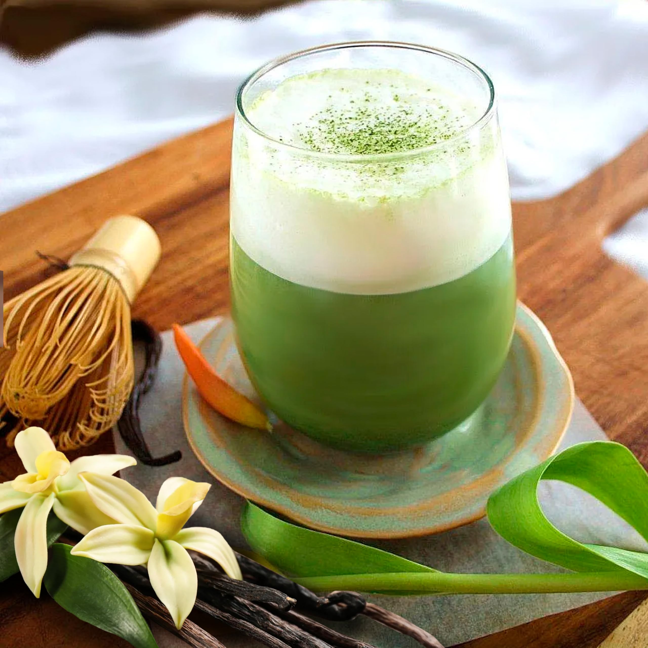 NATUR WASSY Te Matcha VAINILLA, Grado PREMIUM, En Polvo. 100% Natural. 100Gr De Te Verde Matcha Sabor a Vainilla, Potente Detox Y Antioxidante. 100 Dosis