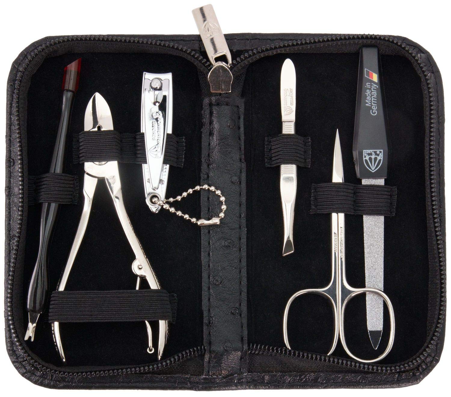 3 Swords Germany - brand quality 6 piece manicure pedicure grooming kit set genuine leather case black, Made in Germany