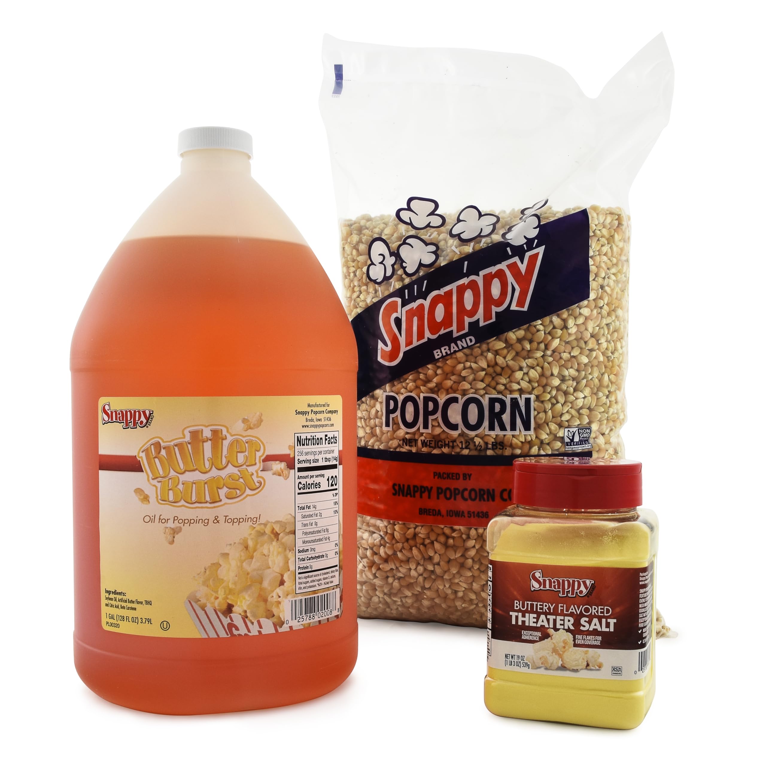 Snappy Butter Burst Popcorn Oil for Popping and Popcorn Topping, 12.5 lb Snappy Yellow Popcorn Kernels for Popping, Buttery Flavored Popcorn Theater