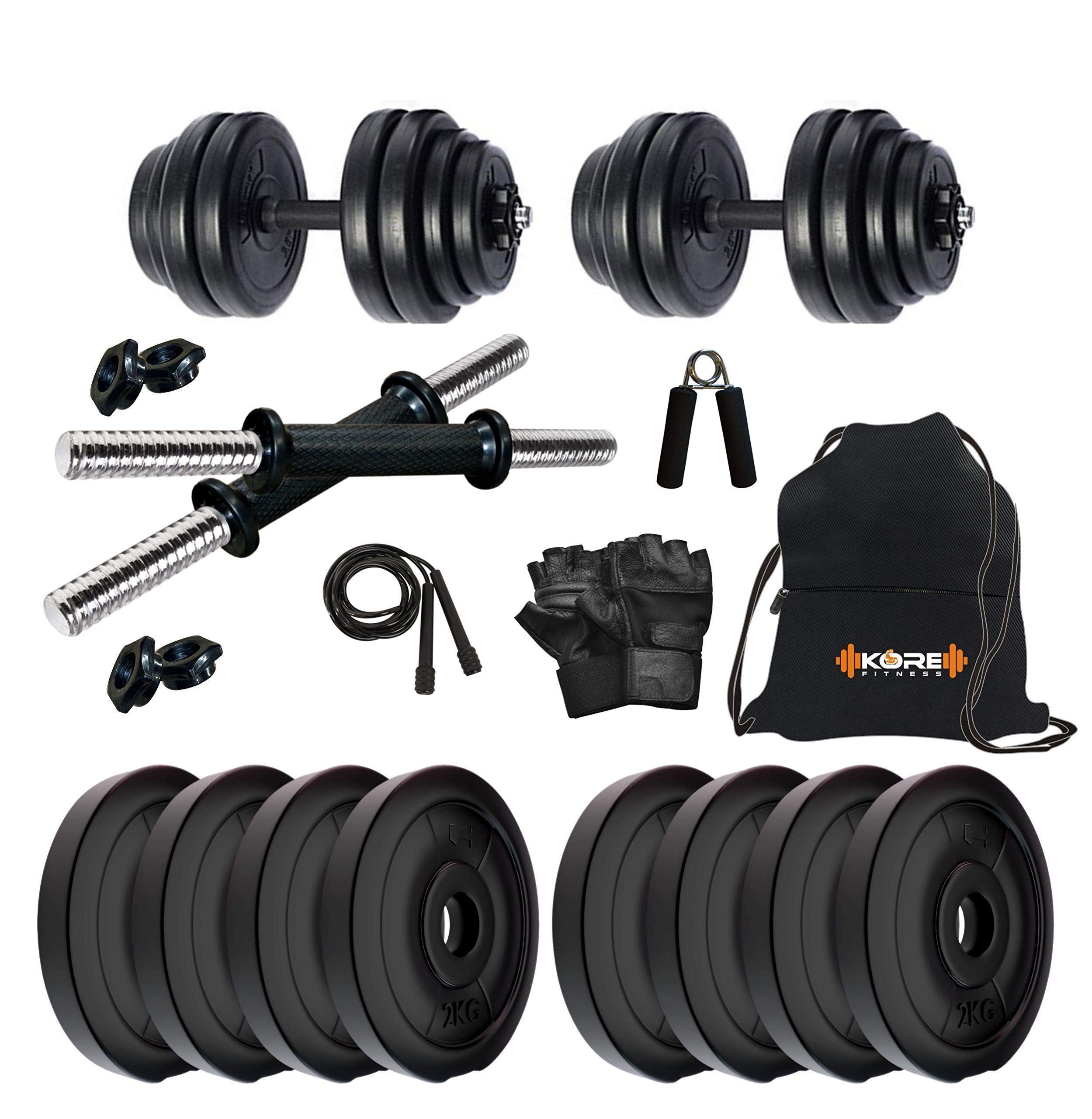 Kore 16 KG PVC-DM Combo (2kg X 8 Plates) Home Gym and Fitness Kit with Backpack and Gym Accessories (B08DS6JL45) Amazon Price History, Amazon Price Tracker