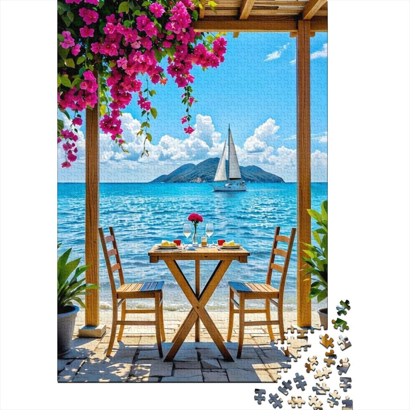 3D Printed Seaside Sailboat Fitted Sheet Microfiber Floral Patio Mattress Cover for Bedroom Guest Room Decor 90x200x25cm