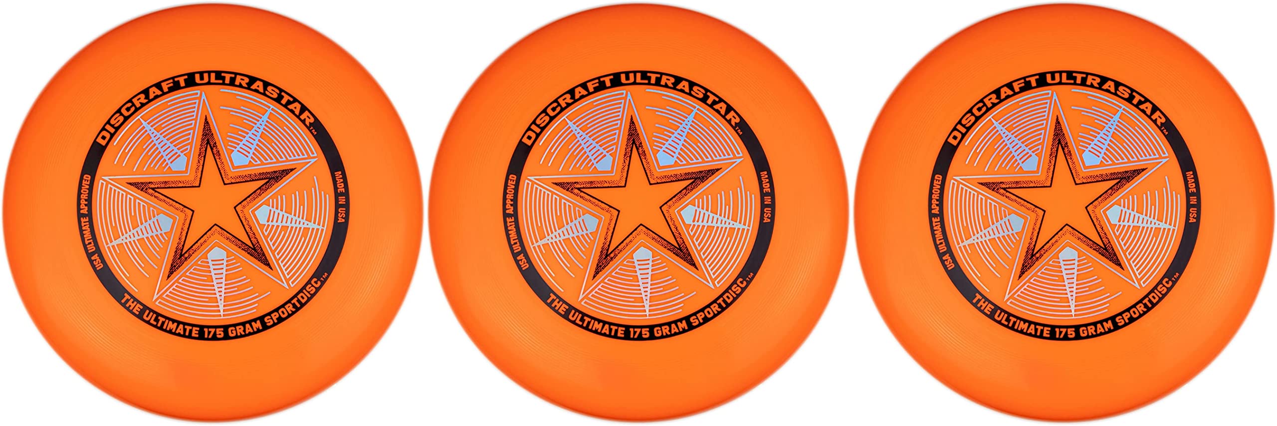 Discraft Ultra-Star Ultimate Frisbee 175 Gram Championship -Orange (3-Pack)