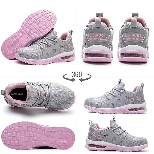 Miniatura 5 de Kezhiho - Zapatos de punta de acero para mujer, con amortiguación de aire, ligeros, zapatos de trabajo cómodos y transpirables, resistentes a