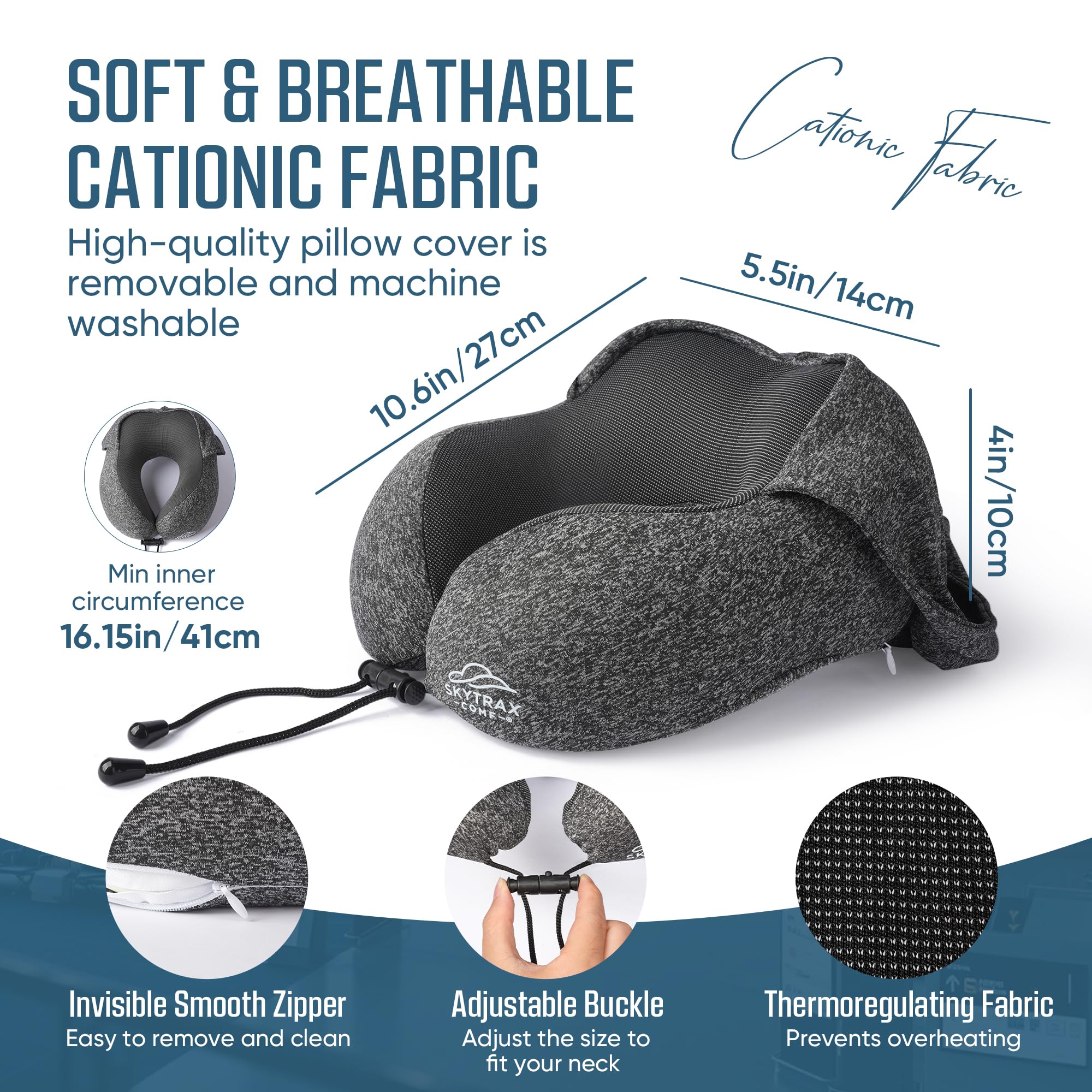SkytraxComf® Almohada de viaje con capucha para privacidad en vuelos largos 6