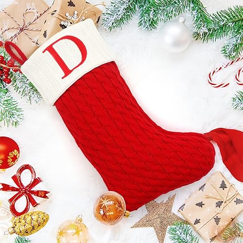 Miniatura 10 de ZOEA Medias de Navidad de 20 pulgadas con iniciales, calcetines de Navidad grandes de punto con letras bordadas para decoraciones familiares de