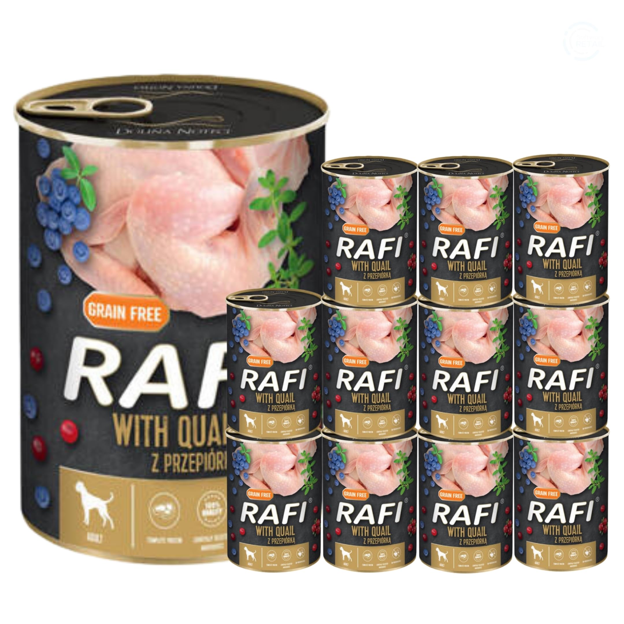 Rafi Complete Wet Dog Food: Meat & Natural Ingredients, Grain-Free, Immune-Boosting Superfoods in Every Flavour! Healthy & Tasty Nutrition for All Breeds! (Quail, 12x400g)