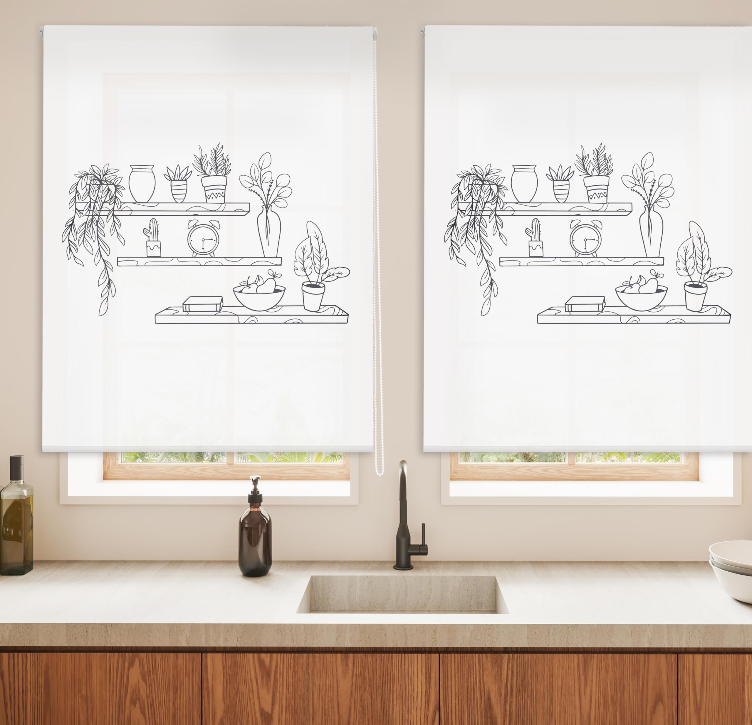Blindecor Digital | Estor Enrollable Translúcido Estampado |Familia Cocina| Modelo C-ESTANTERIA | 110 x 180 cm (Ancho por Alto) Tamaño de la Tela 106 x 175 cm | Estores para Ventanas