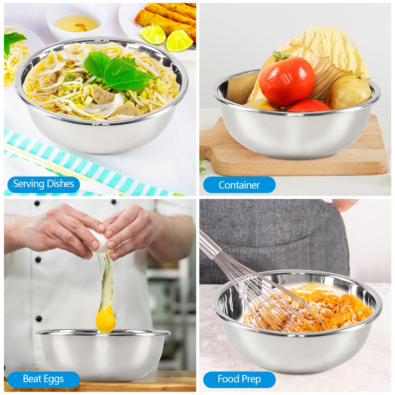 Confezione da 4 ciotole in acciaio inox, 21 cm, set di ciotole da cucina