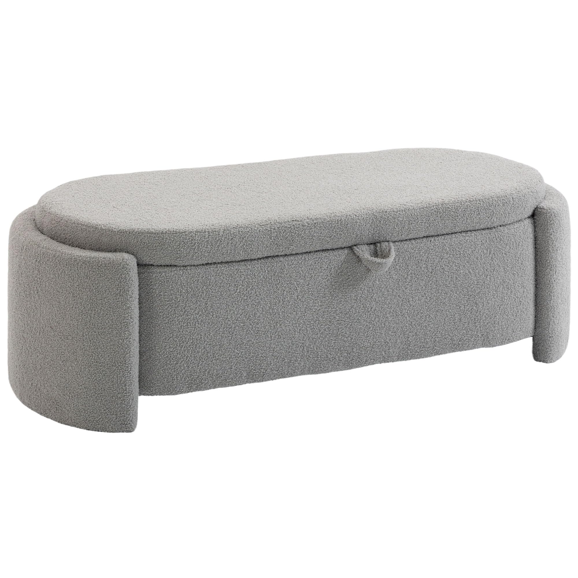 HOMCOM Puff Almacenaje Banco Almacenaje Ovalado 129x48,5x44 cm Gris Claro | Tapizado en Terciopelo de Teddy, Baúl de Almacenamiento, Carga 200 kg, Taburete para Sala de Estar, Dormitorio, Entrada
