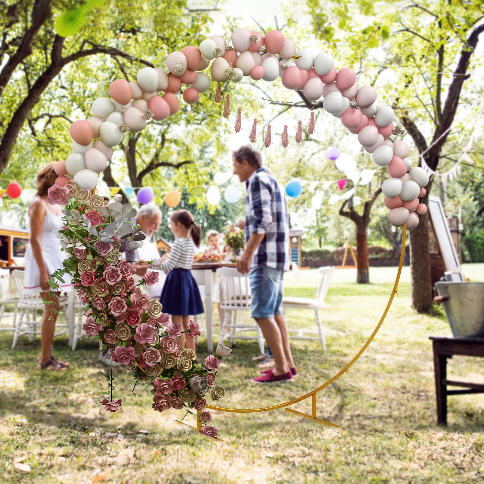 Outsunny Kit d'Arche Ballon Rond Arche de Jardin Rosiers Acier Doré 2,24 m | Décoration, pour Plantes Grimpantes, Mariage Anniversaire Cérémonie Banquet