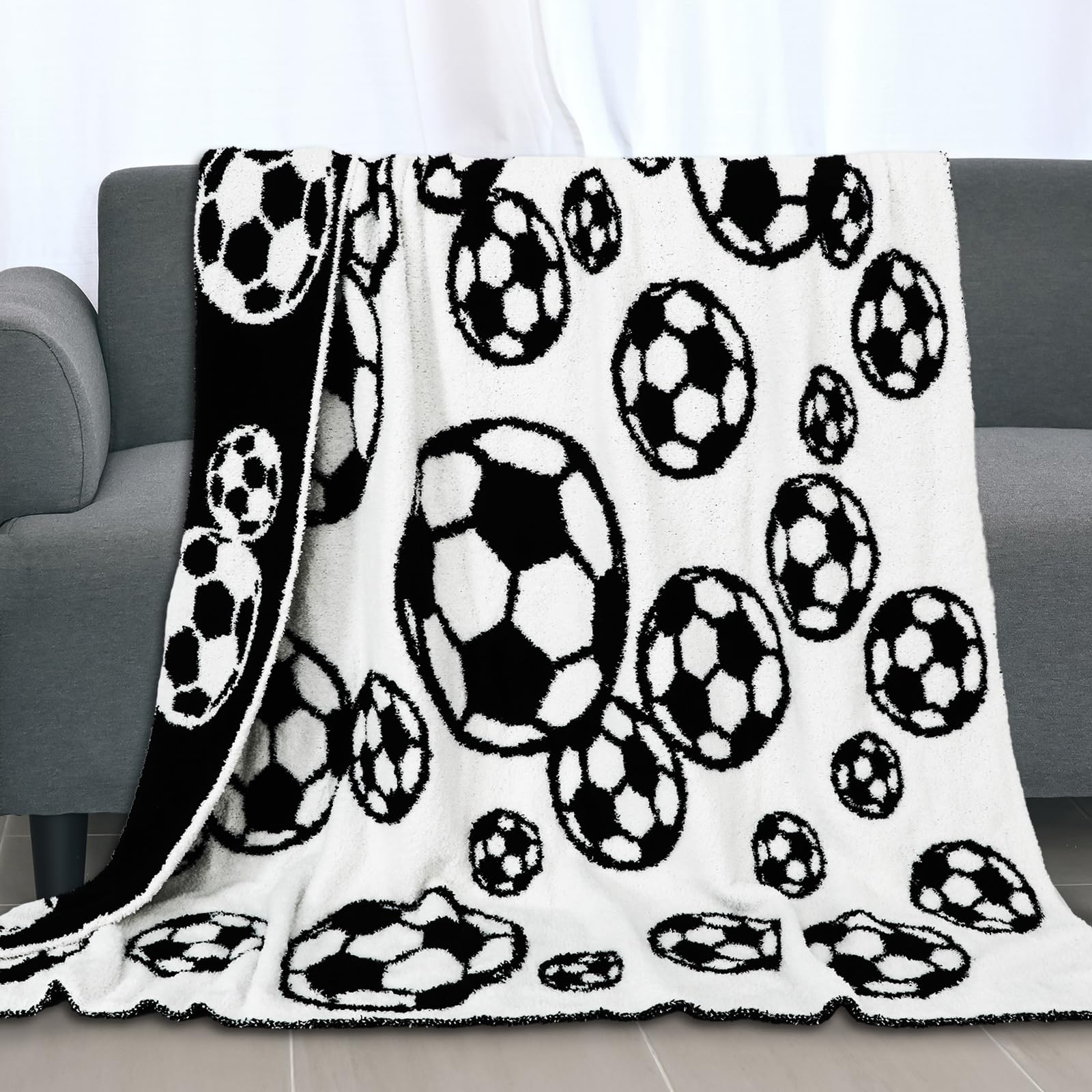 FYSUIMU Soccer Fuzzy Blanket Black White Sports Ball Throw Blanket Double-Sided Soft Cozy Blanket for Home Bed Sofa Couch Chair, 50 x 60 Inch