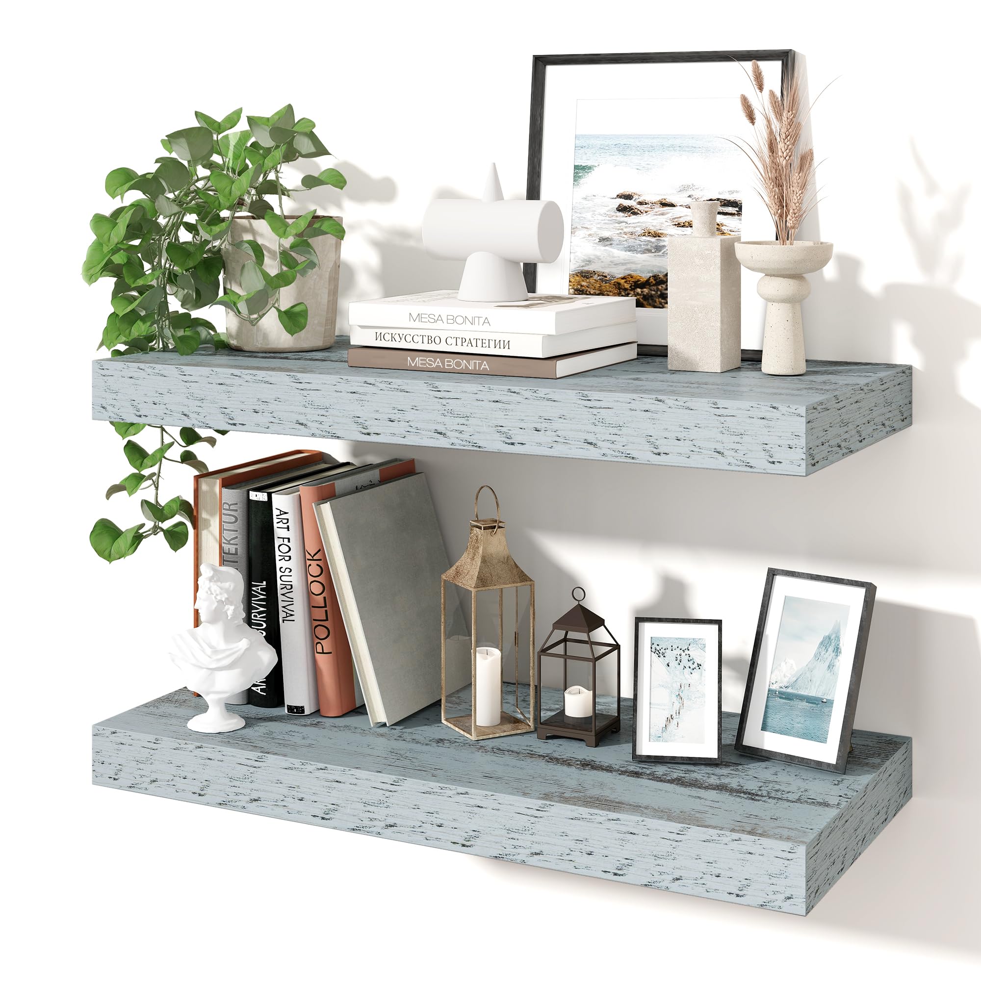 Axeman 24Inch Floating Shelves for Wall, 2 Pack Shelves for Bedroom, Bathroom, Kitchen, Hanging Wall Mounted Rustic Wood Shelf with Invisible Brackets