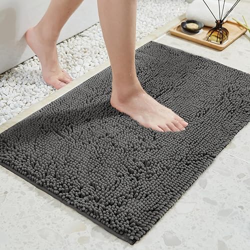 TECHMILLY Alfombras de Baño de Chenilla Suave y Esponjosa 32" x 20", Tapetes de Baño Antideslizantes Absorbentes para Baño, Lavables y de Secado