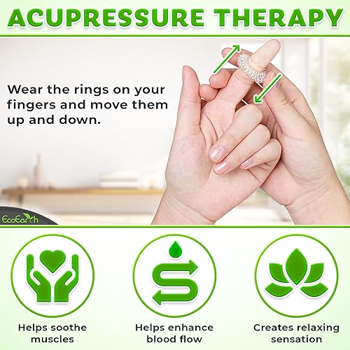 Miniatura 7 de EcoEarth Juego de masajeador de dedos y manos, 1 rodillo de masaje de doble cara, 6 anillos de masaje para dedos, comodidad de tejido profundo y