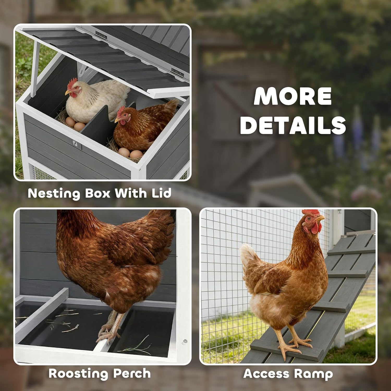 PawHut Chicken Coop with Wheels, 80" L Mobile Hen House with Run, Outdoor Wooden Chicken House with Nesting Box, Removable Tray, Ramp, Poultry Cage for 2-3 Hens, Gray