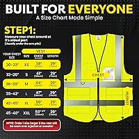 Vista 2 de PeerBasics Chaleco de seguridad, paquete de 10 unidades, amarillo, ANSI Clase 2, reflectante, para hombres y mujeres, unisex, con bolsillos