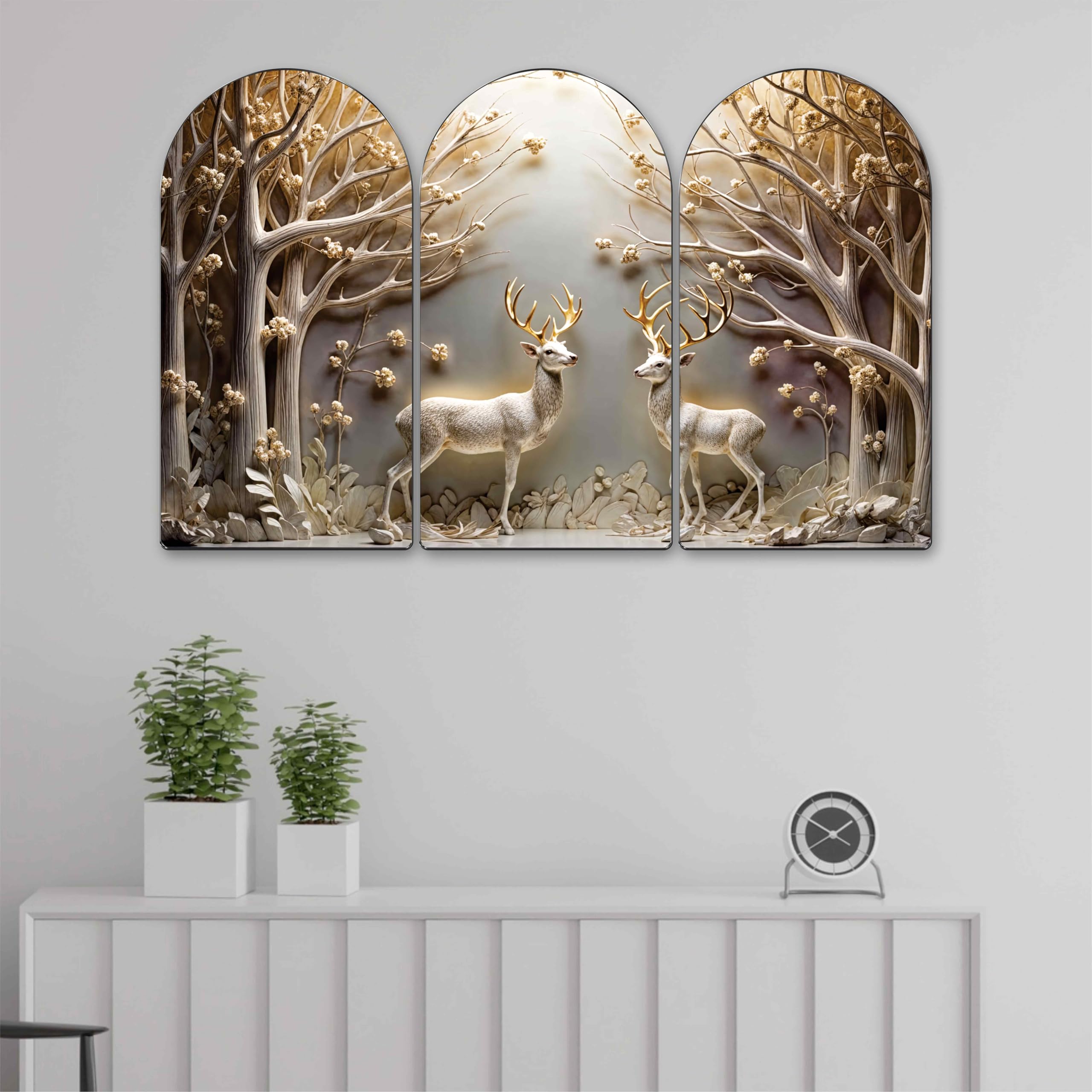 Livin'luxe Golden Tree Arch Shape 3 Panel Wall Painting Set -14 Livin'luxe Golden Tree Arch Shape 3 Panel Wall Painting Set -14