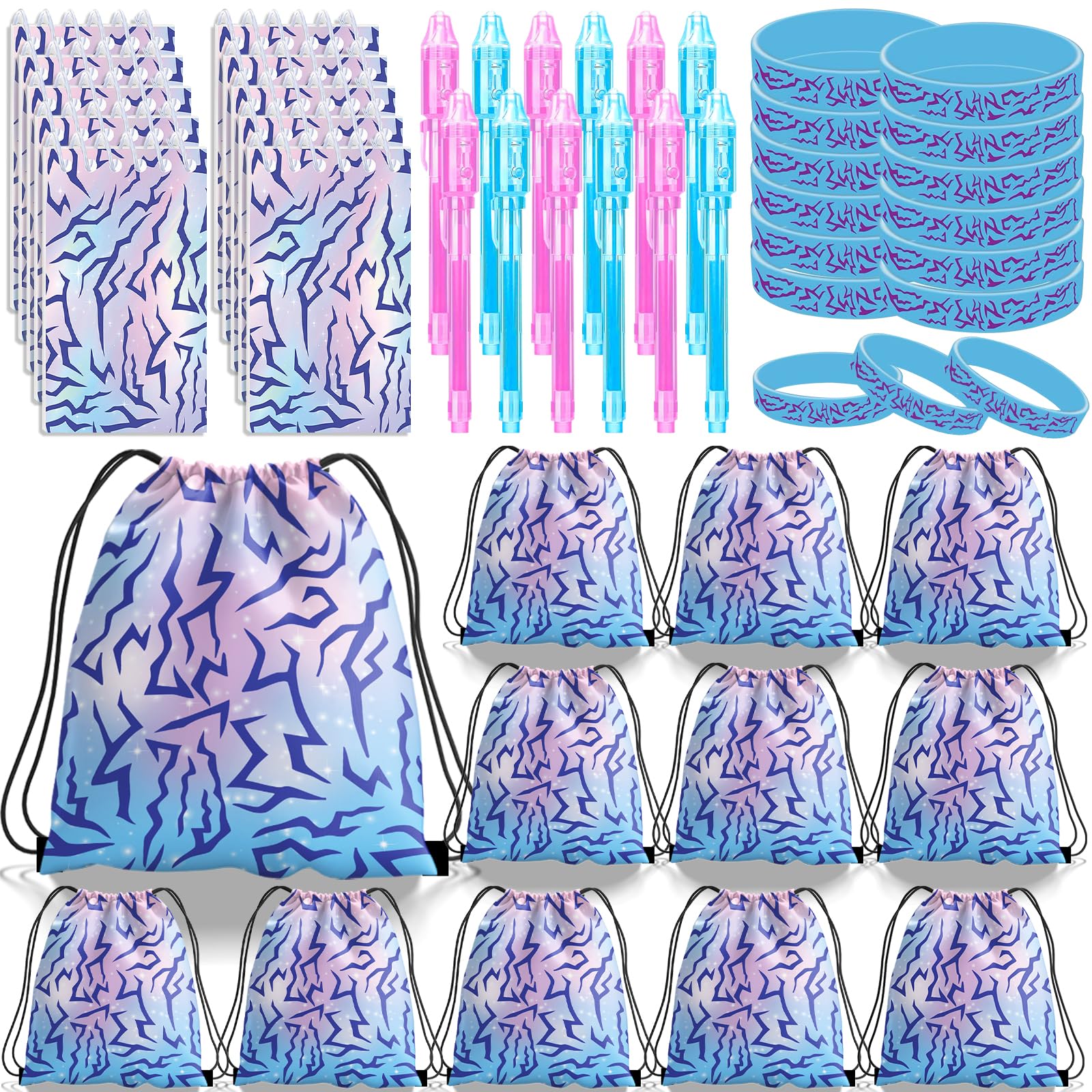 Aijoso Demon Hunters Party Favors Birthday Supplies & Music Theme Goodie Bags,Include Drawstring Bags,Notebook,Invisible Ink Pen,Silicone Bracelet for Gifts Fillers-48 Pcs