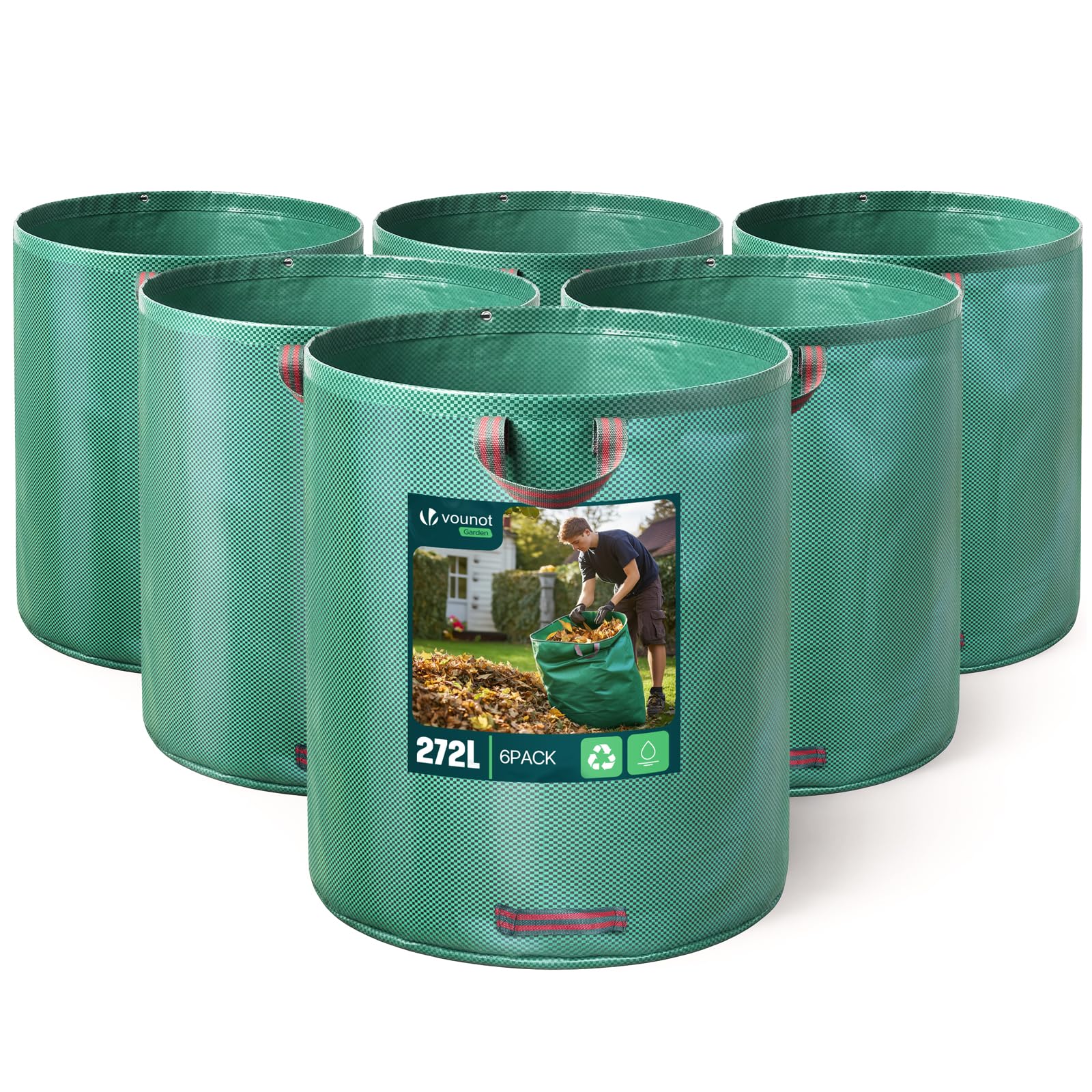 VOUNOT® Sacs à Déchets XXL 272Lx6 Sacs de jardin résistants Réutilisables avec Poignées Sac déchet en PP Pliables Sacs poubelle de jardin pour Feuilles Déchets Débris