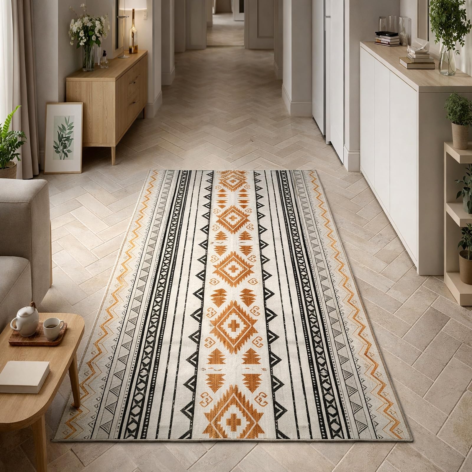 Alfombra para salón blanca Rururug de 170 x 240 cm lavable y antideslizante
