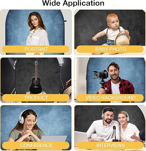 Miniatura 7 de Kate Telón de fondo plegable plegable para sesión de fotos, para fotografía de retrato, para transmisión de video, 5 x 6.5 pies (azul/gris)