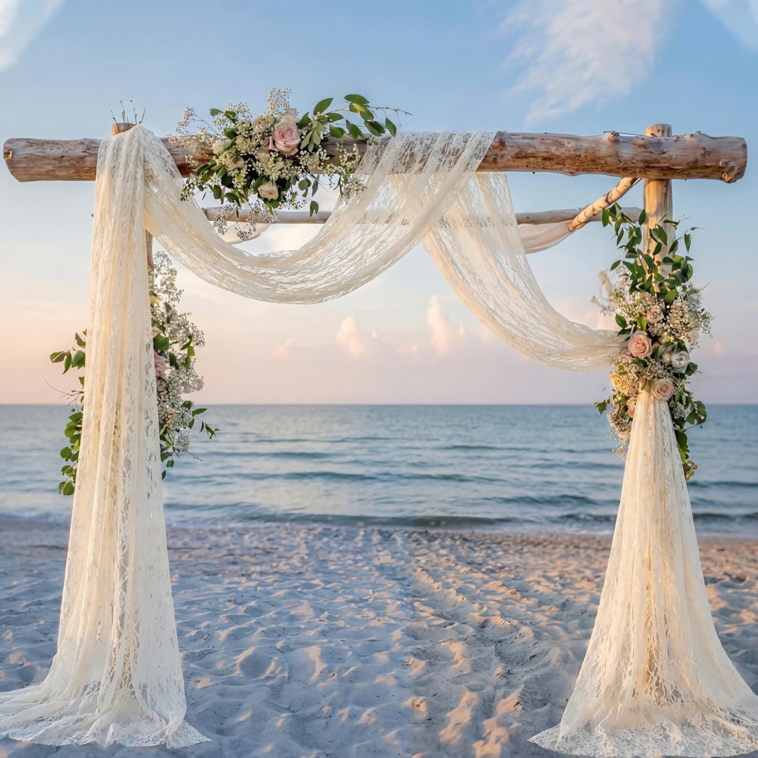 HunnmingRe Lace Wedding Arch Draping Fabric 30"x18 FT, 2 Panel, Ivory White