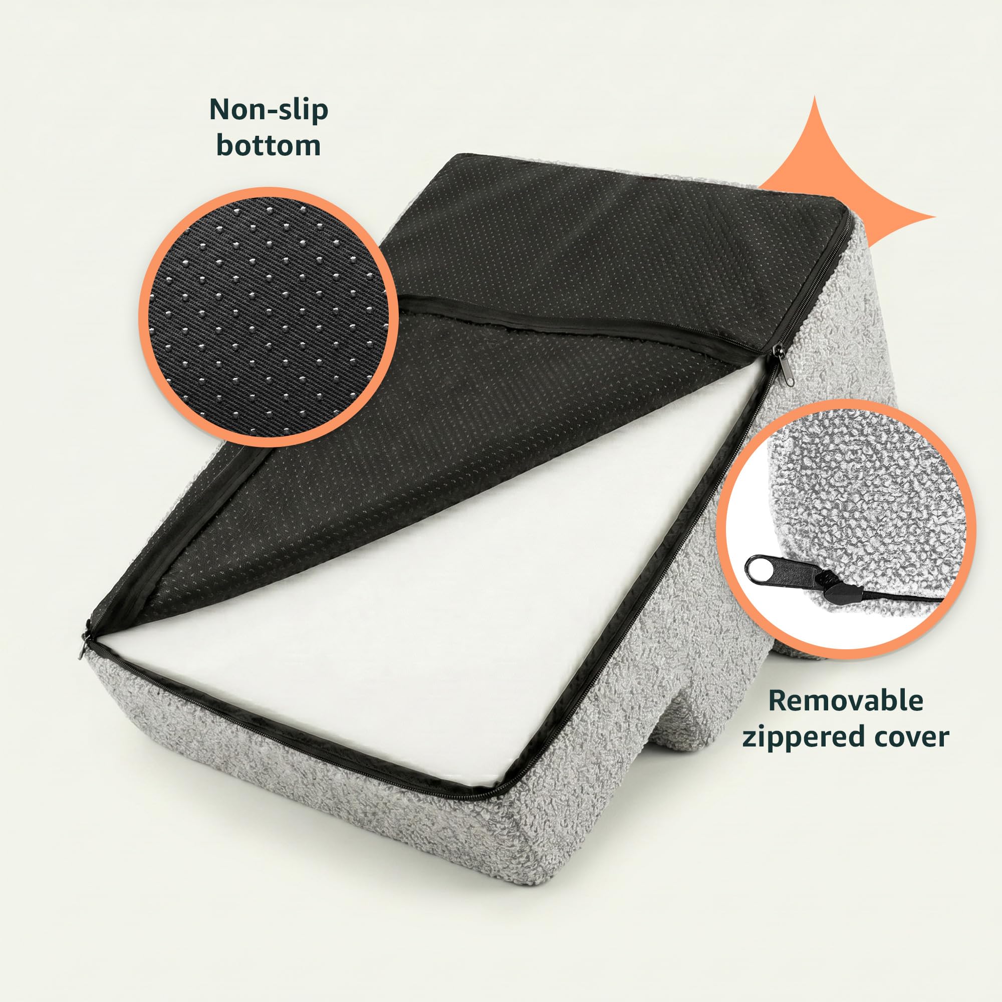 murando - Escalier pour Chien et Chat Canapé et Lit 3 Marches - 30 cm - Escaliers pour Chiens - Marche pour Chien - Housse Amovible et Lavable - Robuste en Mousse Rampe pour Chiens - Bouclé - Gris