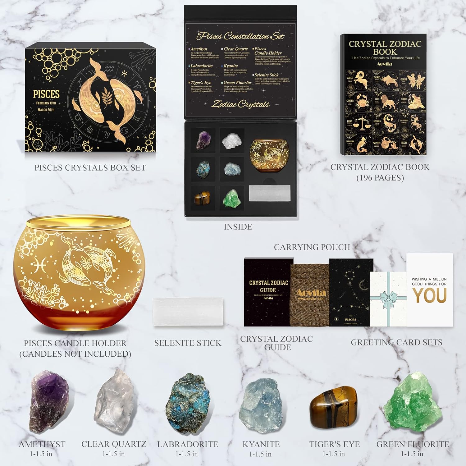 Aovila Pisces Birthday Gifts for Women - Pisces Candle Holder Crystals Birthstones Gifts Box Set - Zodiac Gifts Astrology Horoscope Gifts Birthday Gifts for Her Mother Sister Best Friends - Image 2