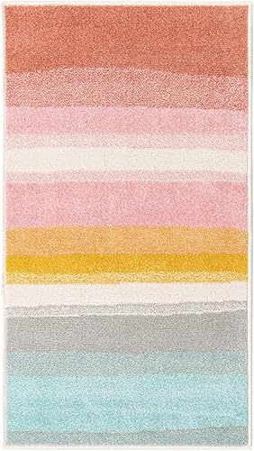 Miniatura 2 de Unique Loom Whimsy Kids Collection - Alfombra de área con diseño de arcoíris abstracto pastel (2 pies 2 pulgadas x 3 pies 11 pulgadas, multicolor