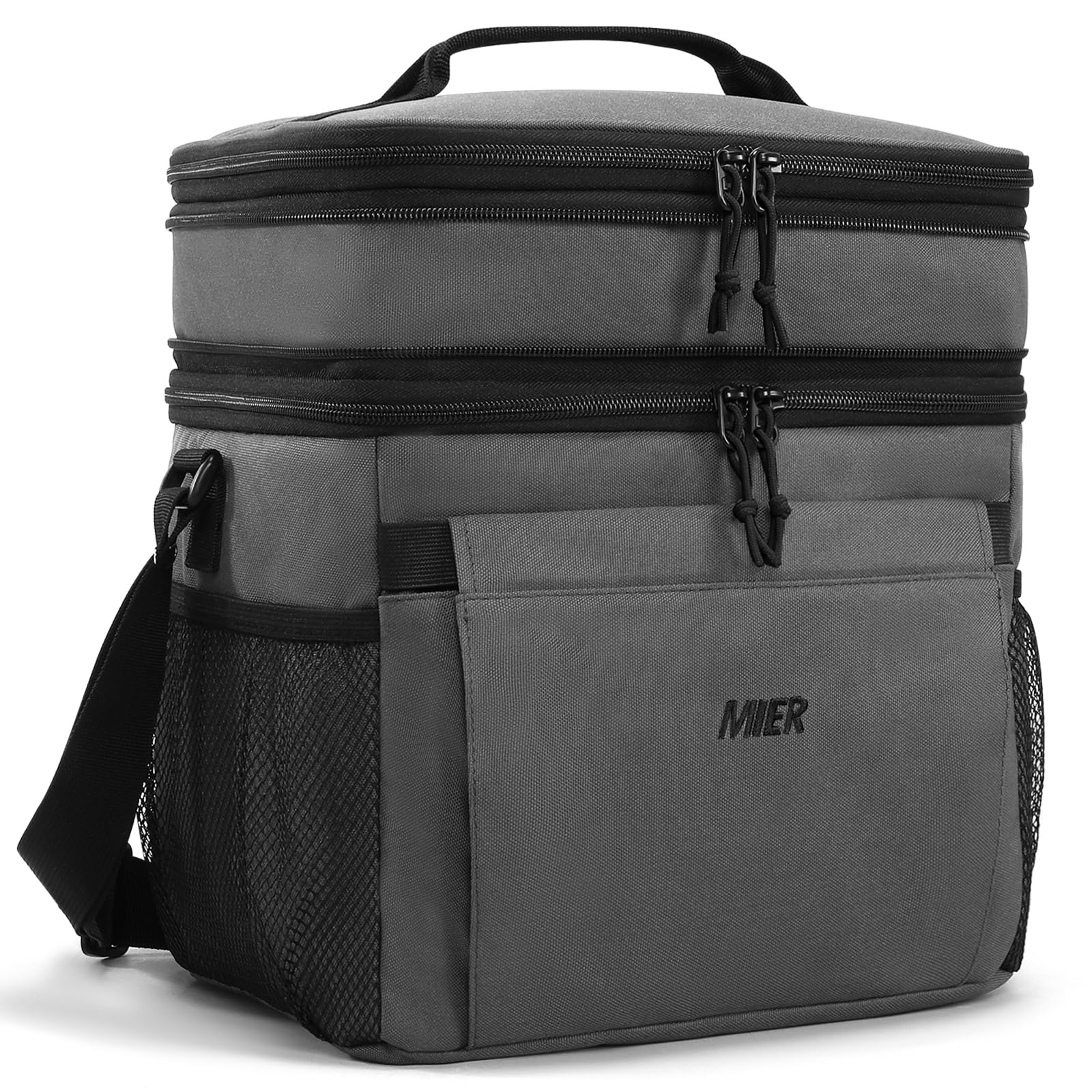 MIER Lunch Box for Men Expandable Insulated Dual Compartment Lunch Bag Leakproof Cooler Bag with Front and Back