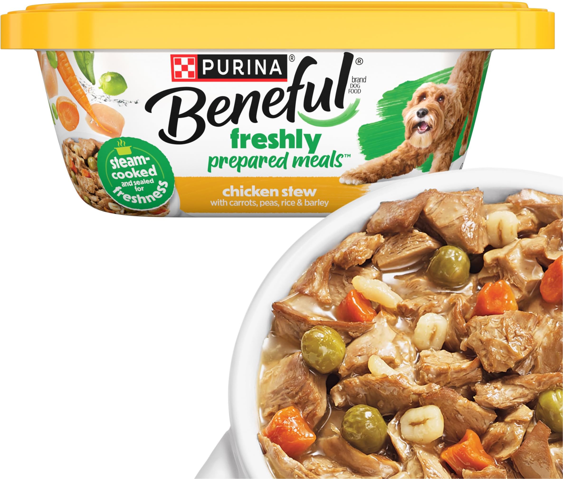 Purina Beneful Wet Dog Food Freshly Prepared Meals Chicken Stew with Rice, Carrots, Peas, and Barley - (Pack of 8) 10 oz. Tubs
