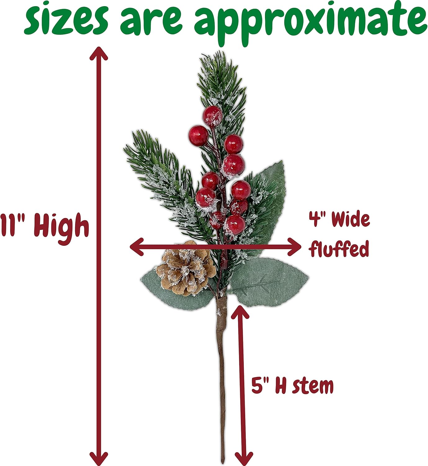 BANBERRY DESIGNS Christmas Floral Picks - 20 Pieces - Snow Flocked Red Holly Berry Pinecone Floral Sprays - Holiday Decorations - Seasonal Crafting - Measures 11" L