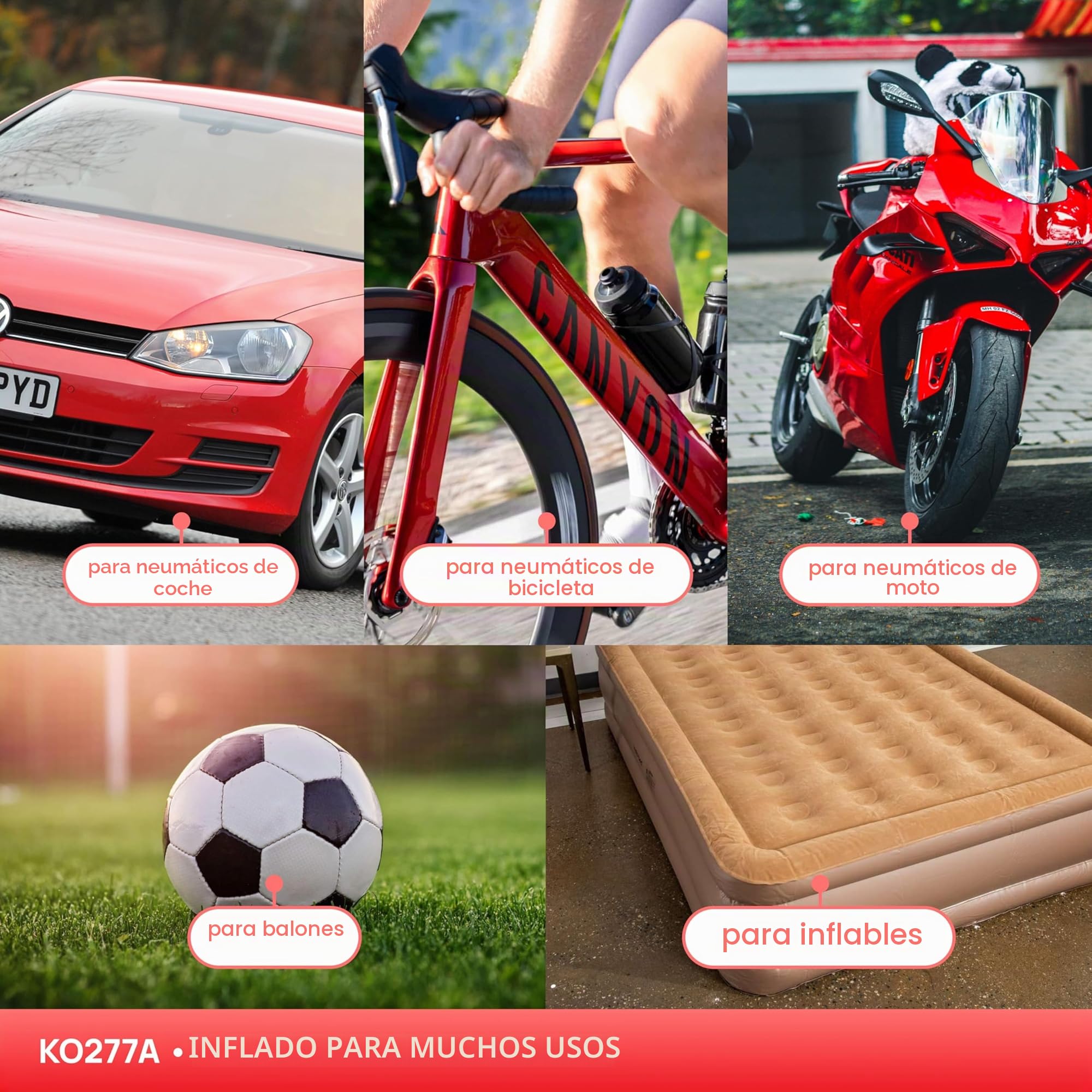 KOMBO – Kit de Accesorios para Compresor con 2 Pistolas de Aire (Soplado + Inflado con Manómetro) y Manguera Espiral 5 m – Universal, Compatible con Compresores de Aire