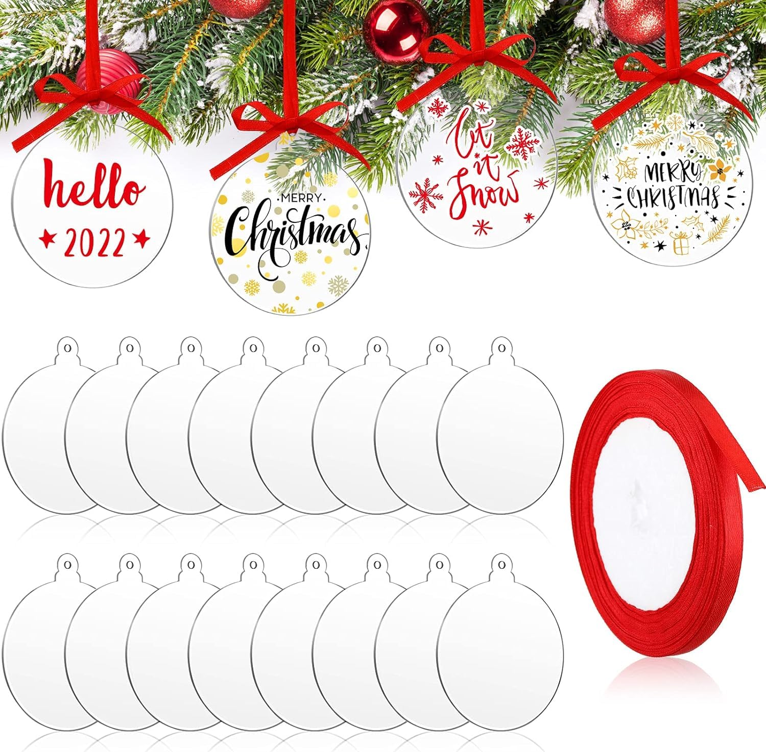 30 Pièces De Ornements De Noël En Disque Acryl Transparent, Décorations De Noël Rondes